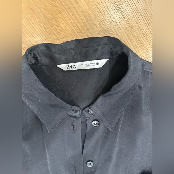 Zara Satin Effect Split Hem High Elastic Waist Trousers and Shirt - Black - Picture 4 of 7